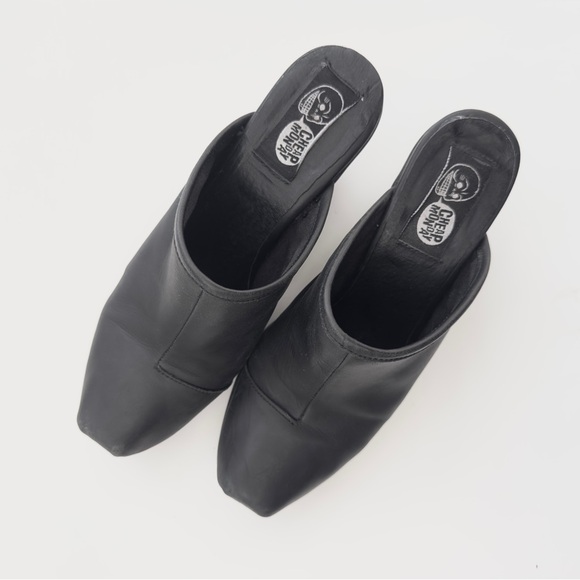 CHEAP MONDAY | UNIQUE MULE SLIP-ON CLOGS SQUARE TOED BLOCK HEELS CORPORATE GOTH - Picture 2 of 12